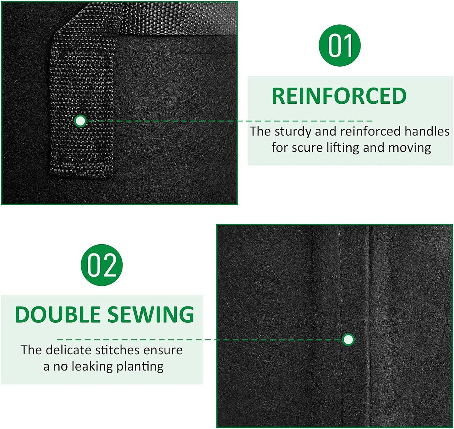 12-Pack 30 Gallon Thickened Non-Woven Grow Bags, Aeration Fabric Pots with Handles（Black）