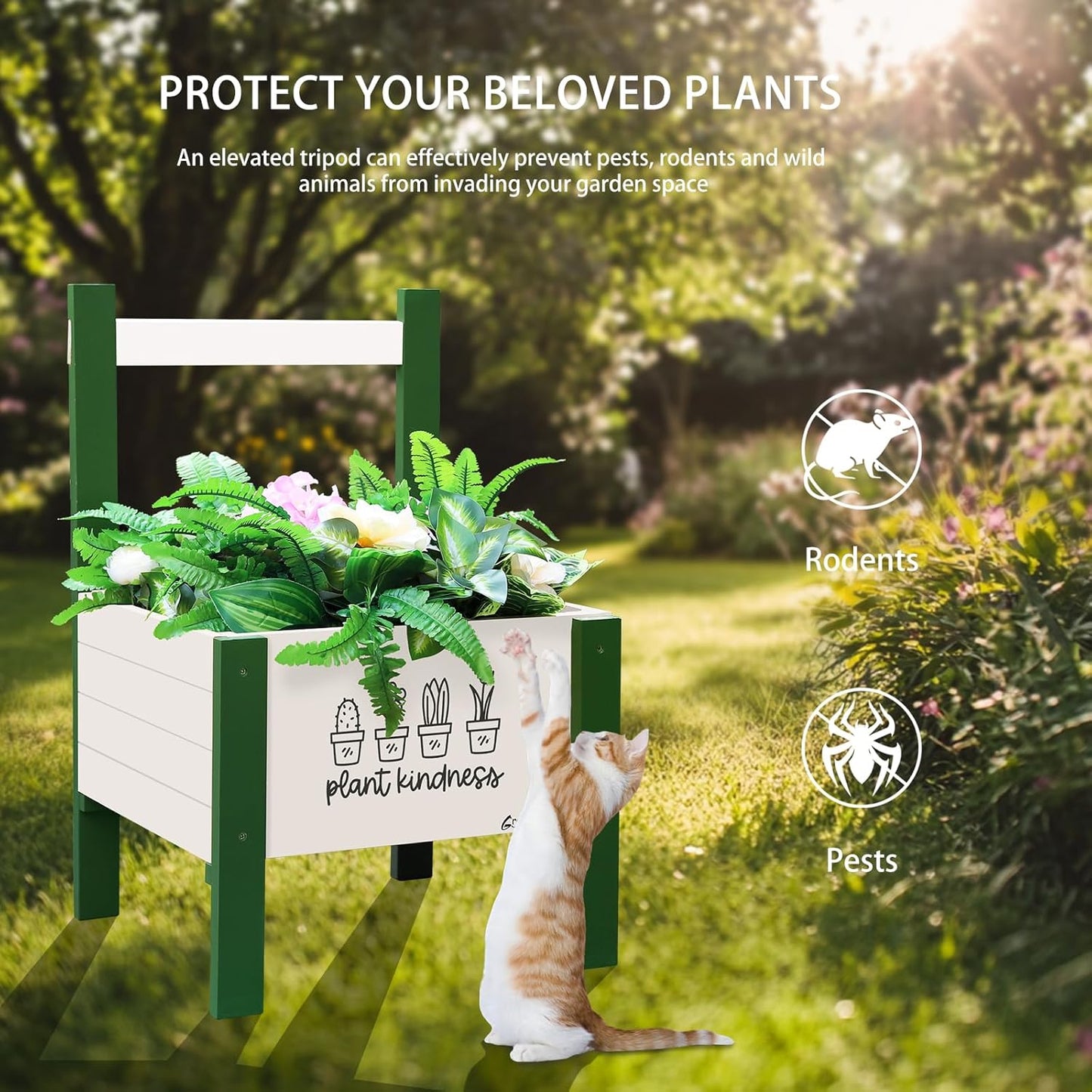 Raised Garden Bed with Trellis Elevated Planter Box with Legs, Drainage Holes for Outdoor Garden, Patio, Natural Wood 17.7”L x 16.1”W x27.6”H(Green)