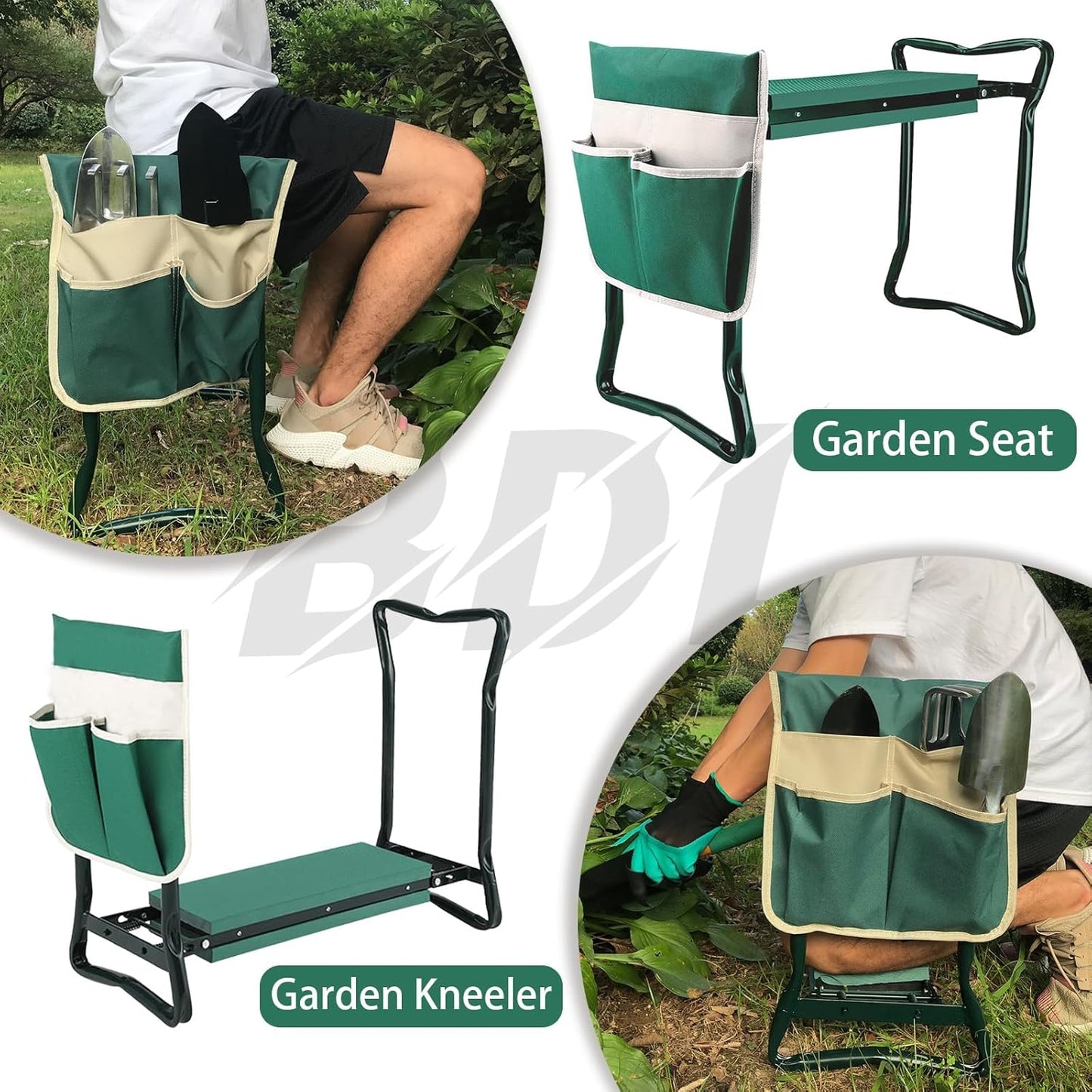 BDL Garden Kneeler Seat with Upgraded Thicken Kneeling Pad and 1 Large Tool Pouch, Foldable Stool 330lb Capacity-Protects Your Knees, Clothes from Dirt & Grass Stains