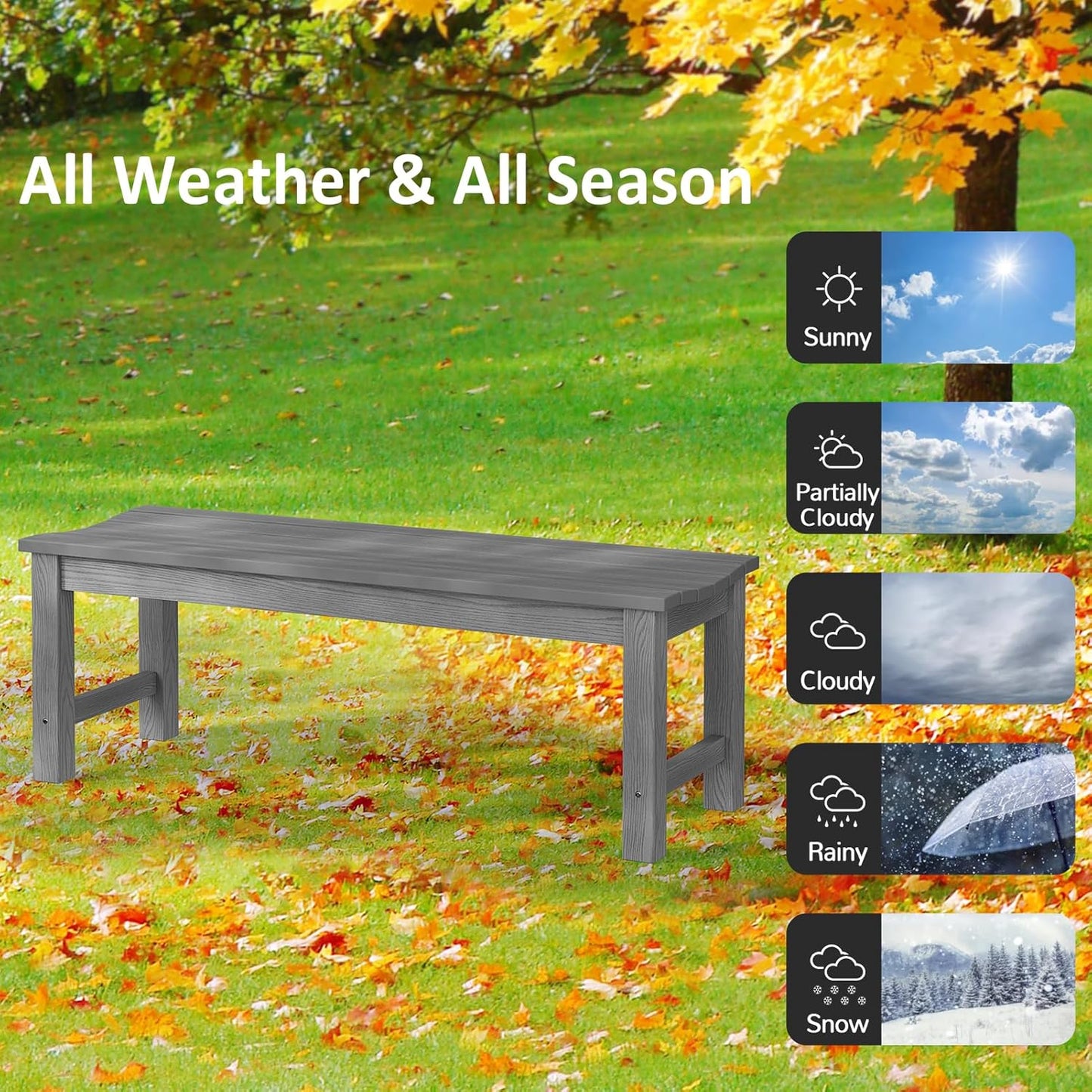Outdoor Bench Set of 2, 2-Person Patio Backless Benches, HIPS Weatherproof Garden Bench That Never Rot and Fade, Suit for Backyard, Church, Patio, Deck and Entryway (Grey)