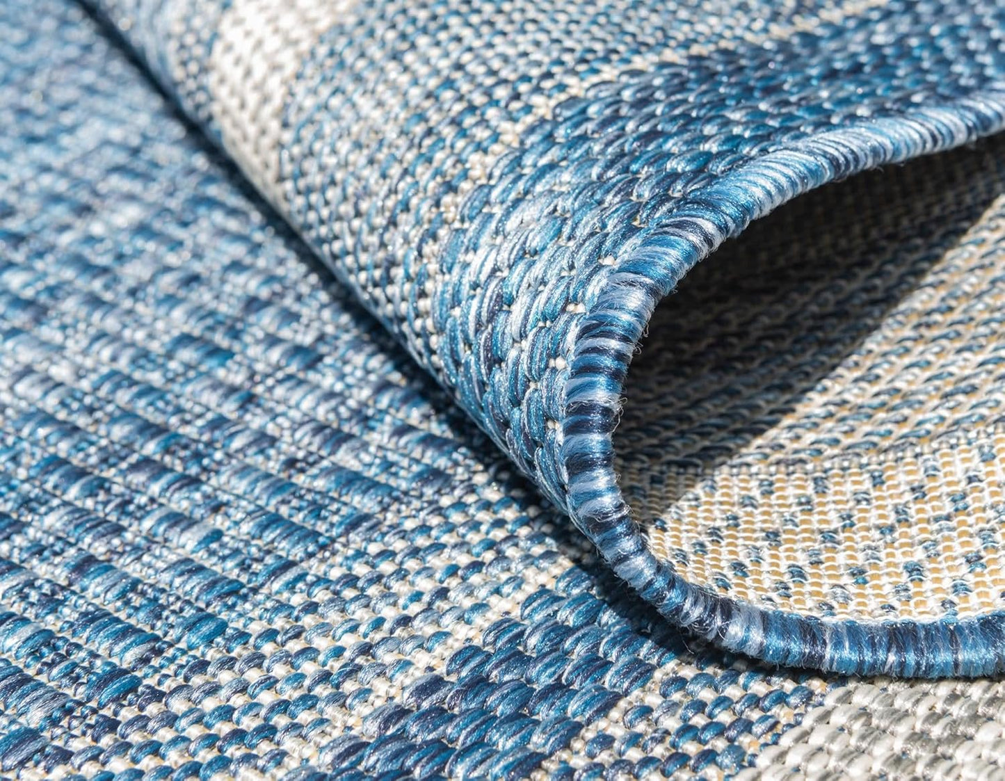 Unique Loom Outdoor Border Collection Area Rug - Soft Border (10' x 13' Rectangle, Blue/ Ivory)