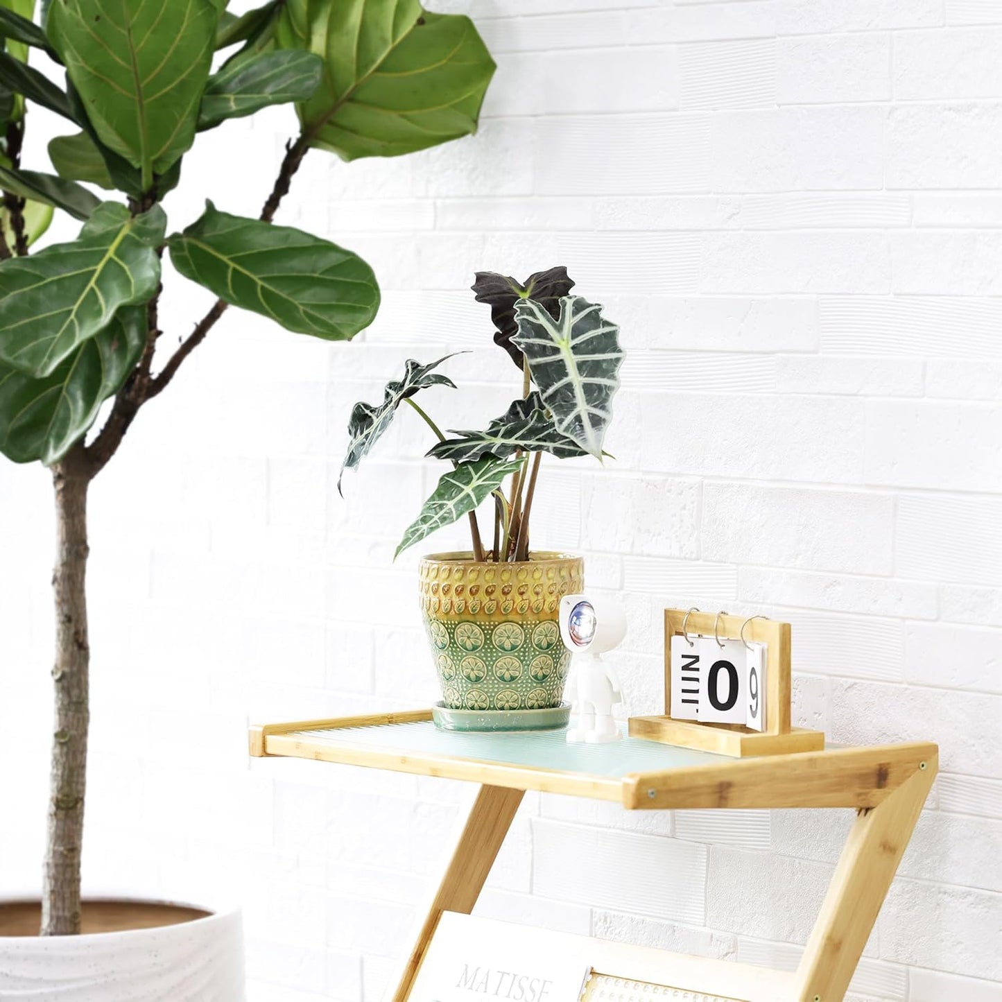 6 Inch + 5 Inch Ceramic Planter Pot with Drainage Holes, Saucers and Mesh Pads for Indoor-Outdoor Plants, Succulent Orchid Flower, Round Plant Pots, Set of 2