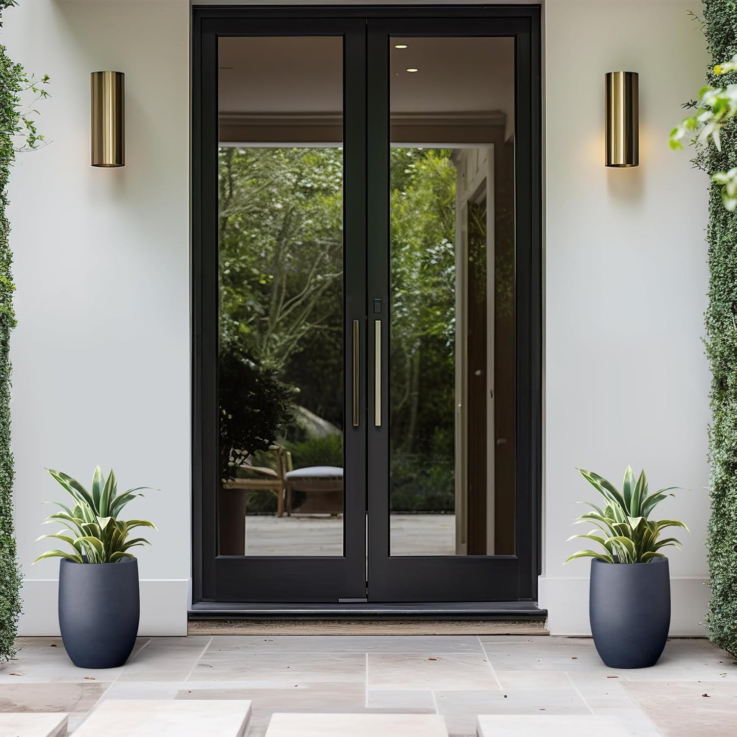 Kante 11.8 Inch Tall Concrete Planter, Large Indoor Outdoor Plant Pot with Drainage, Smooth Charcoal Finish with Forest Green Interior, Ideal for Porch, Home, Garden, Patio