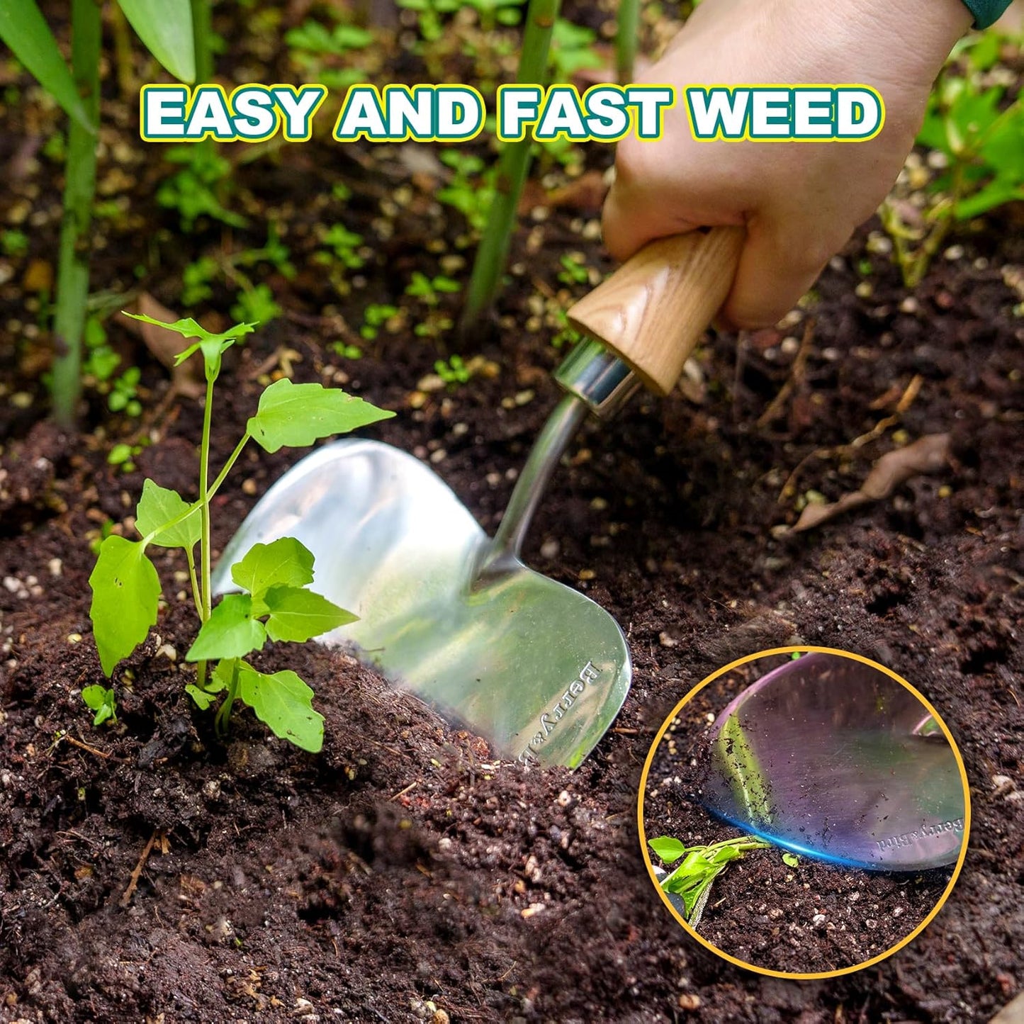 Berry&Bird Potting Trowel, Oversized Garden Hand Shovel with Sharp Blade & Wood Handle, Stainless Steel Gardening Tool for Roots, Planting, Digging, Transplanting, Soil Loosening and Fertilizer Mixing