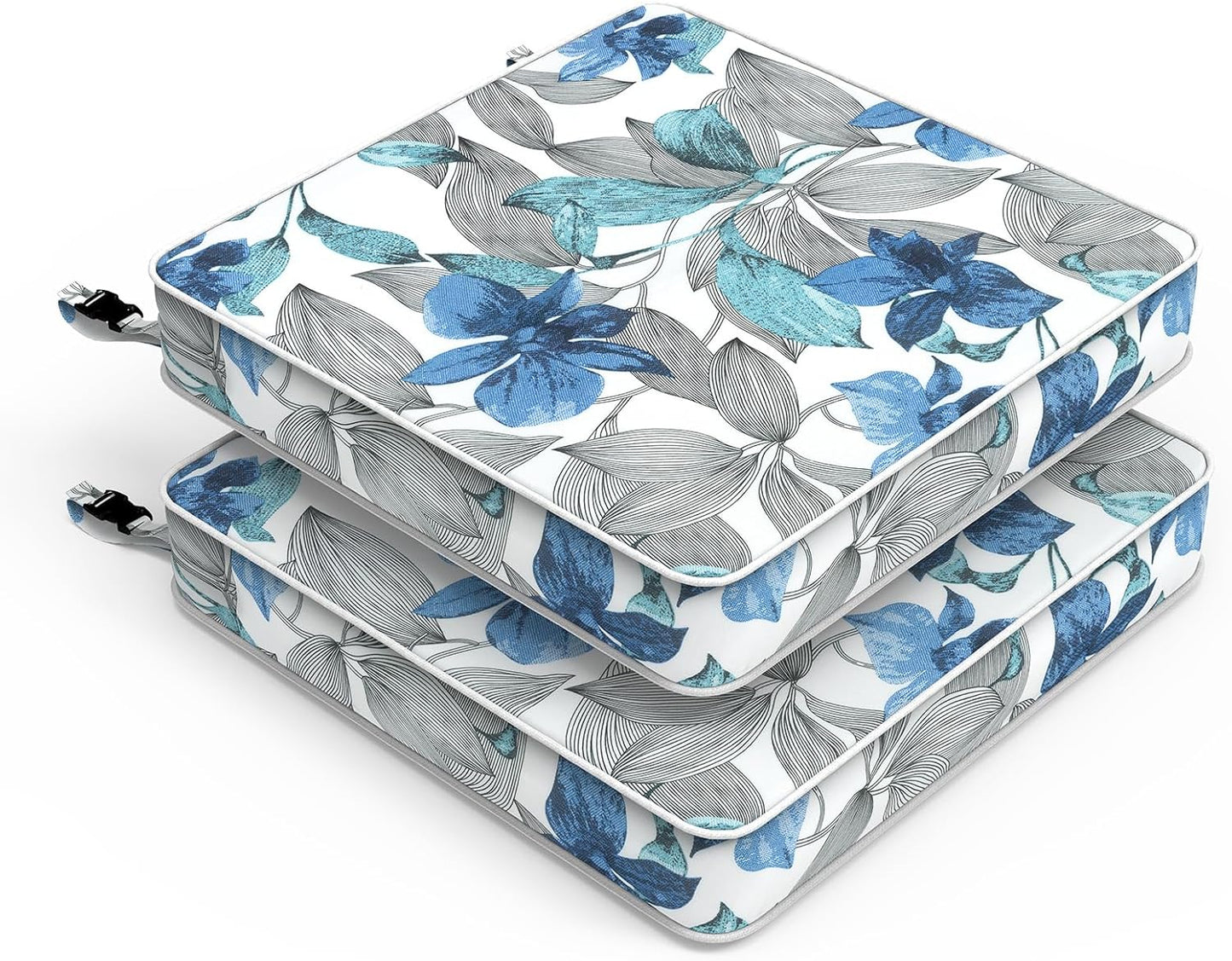 LVTXIII Patio Chair Cushions 22"x22"x3", Water-Repellent Outdoor Seat Cushions for Patio Furniture, Square Chair Pads with Ties for Home Garden Decoration, Set of 2, Clemens Noir Blue