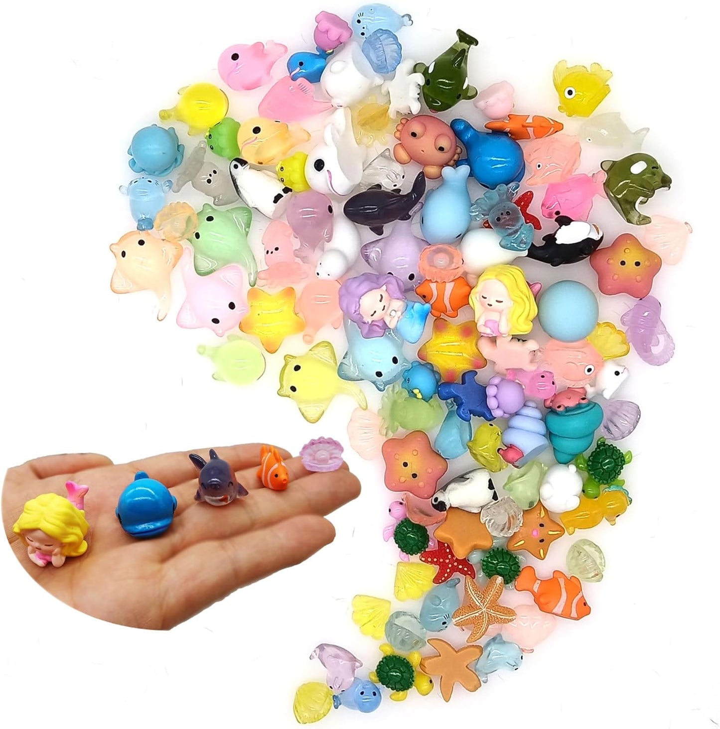 100 Pcs Ocean Mini Resin Animals Figures, Tiny Plastic Sea Creatures Figurines to Hide Miniature Fairy Garden Decorations Accessories