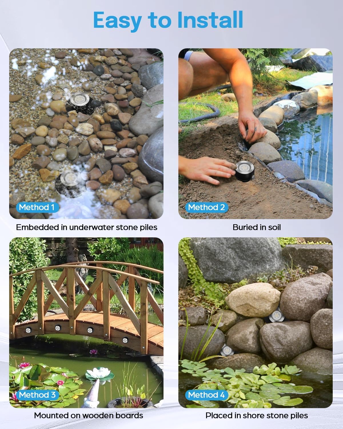 HIBOITEC LED Pond Lights, RGB Underwater Fountain Light with 12V Timer Transformer, Photocell Light Sensor, IP68 Waterproof Outdoor Underwater Lights for Outdoor Ponds Garden, 6 Pack