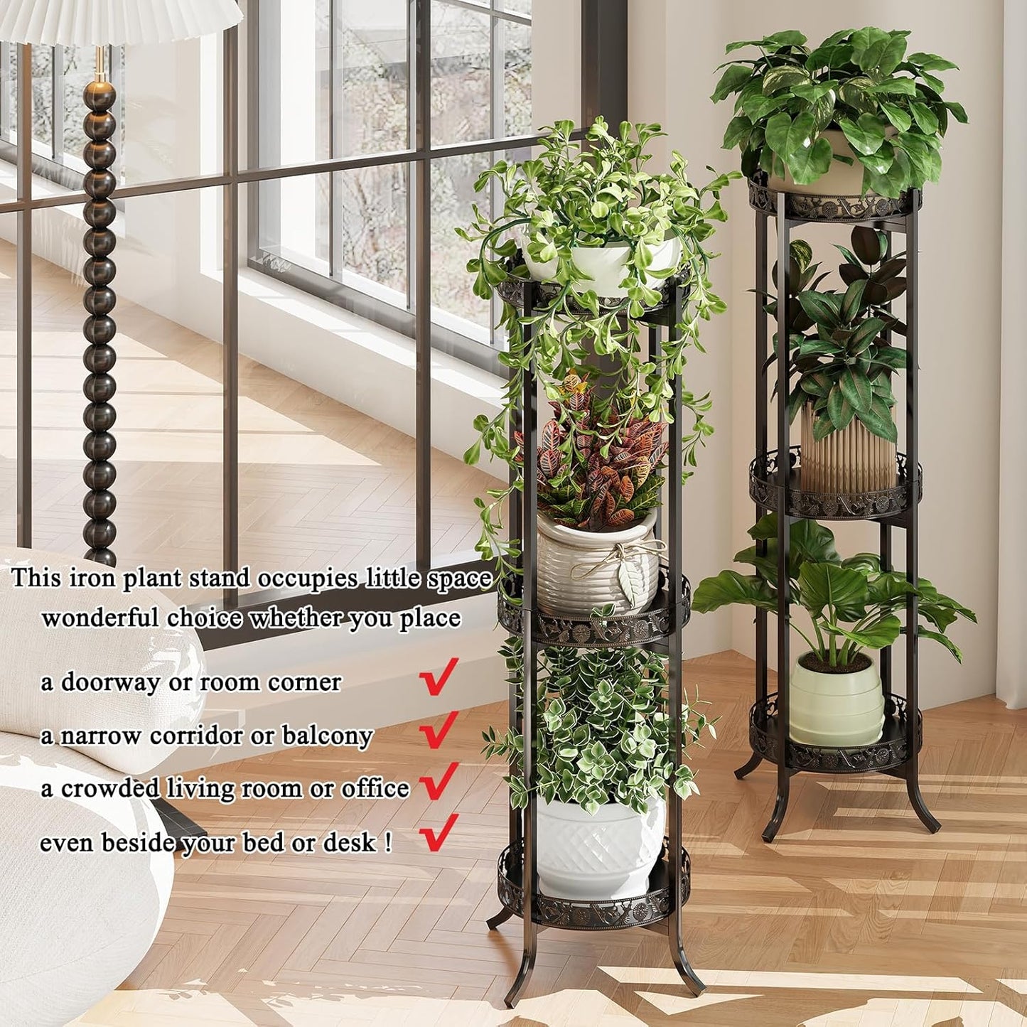 COPREE 3-tier Plant Stand, Space-Saving Iron Planter Shelves Flower Pot Organizer Rack Multiple Flower Pot Display Holder Shelf Indoor Outdoor Heavy Duty Planter Shelving Unit
