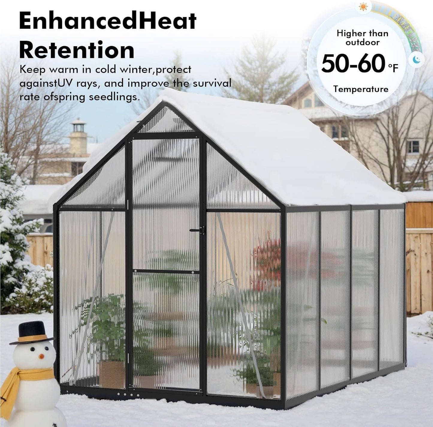 6×8FT Greenhouse for Outdoors, Large Walk in Greenhouse Kit and Winter Garden Planting, Enhanced Aluminum Green Houses for Outside Withstands Strong Wind or Heavy Snow to Protect Vegetables or Plants