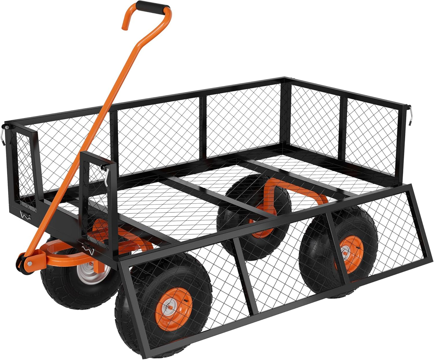 Heavy Duty Steel Garden Cart, 900 LBS Capacity 3 in 1 Pullable Garden Wagon with 10" Wheels, for Gardening Soil, Tools, and Plant Transport