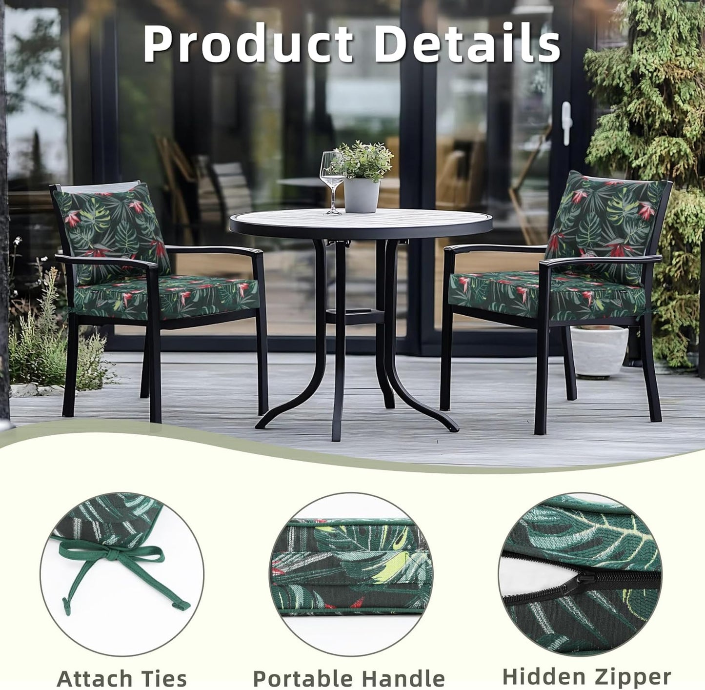 Favoyard Outdoor Seat Cushion 22 x 22 x 3 in Waterproof Pattern Fade Resistant Cover Removable Patio Furniture Cushions Deep Seat & Back Cushion Set with Adjustable Straps for Patio Chair Sofa Couch