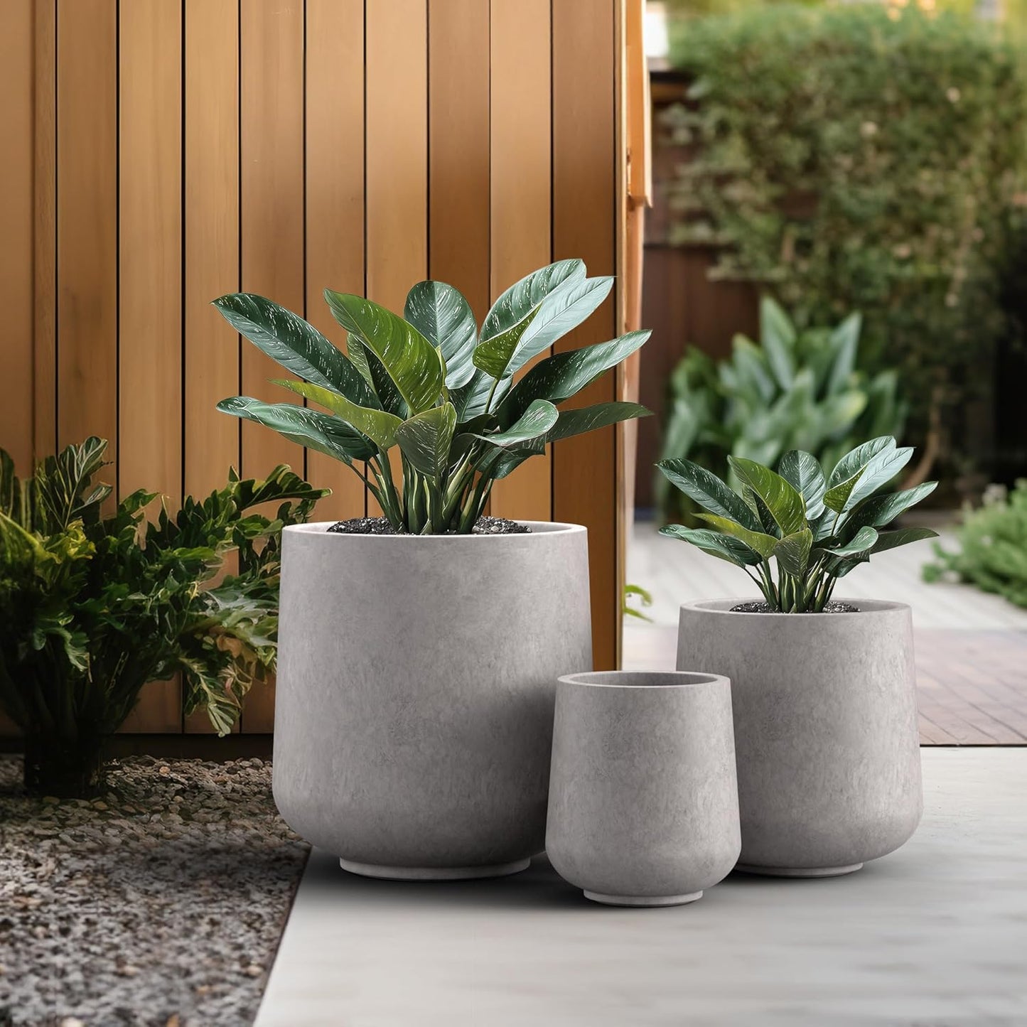 Kante 15.3"+11.6"+8.2" Dia Round Concrete Planter, Large Outdoor Indoor Planter Pots Containers with Drainage Holes and Rubber Plug for Home Garden Patio, Light Gray