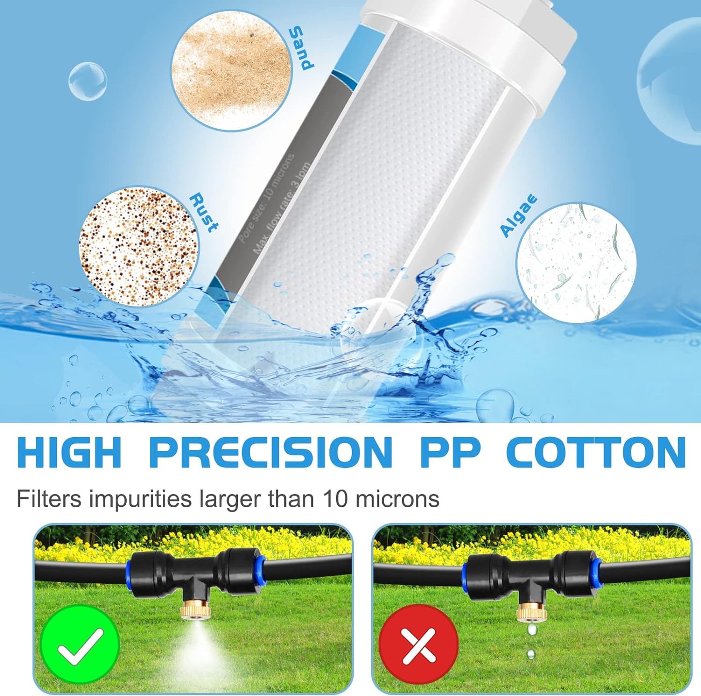 Misting System with Water Filter - Upgraded Signice 65 Ft (20M) Line & 15 Brass Mist Nozzles Outdoor Misters for Patio Cooling Mister Systems Kit for Outside Garden Backyard Greenhouse (Black)