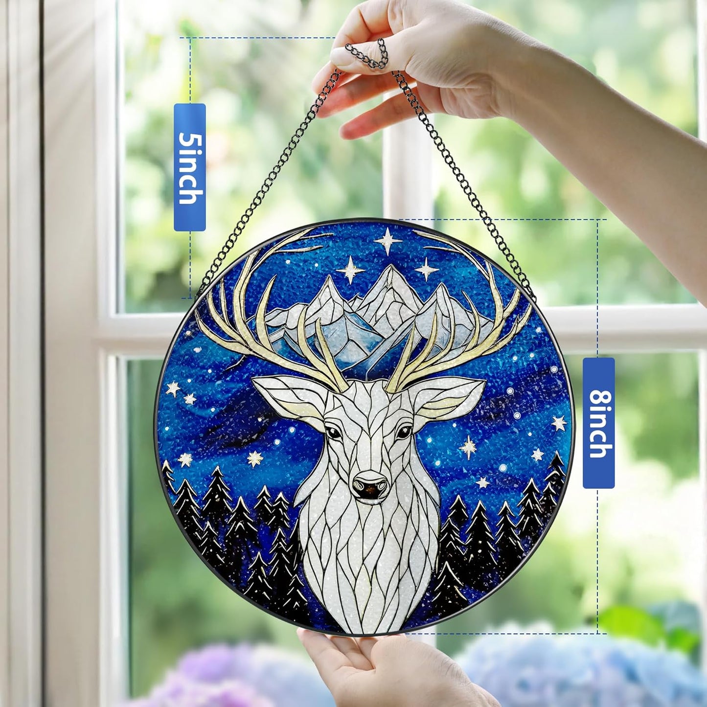 Stained Glass Window Hanging, Pauyadu 8 Inch Night Court Stained Glass Suncatcher, Sun Catchers Indoor Window, Home Decor for Windows, Nature Lover Gifts, Gifts for Women, Mom, Friend, Lover