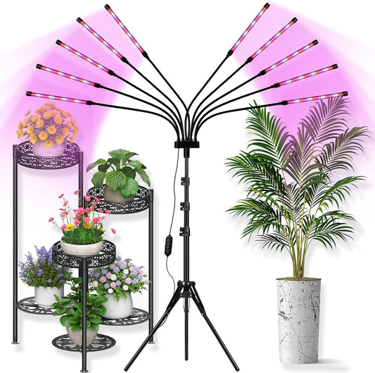 LED Grow Lights for Indoor Plants, [ 10 in1 ] Full Spectrum Grow Light with Tripod Stand, Auto On/Off Timing 4/8/12H, Plant Lights for Indoor Growing. (Mix Spectrum)