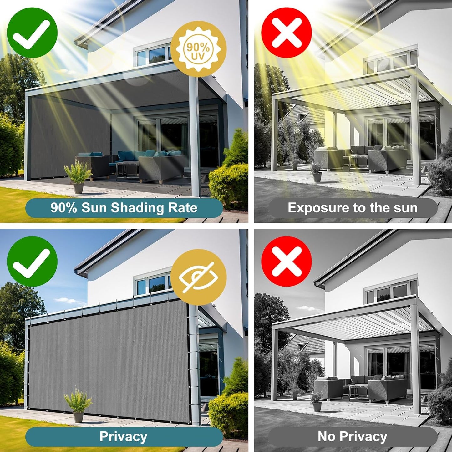 Shade&Beyond 90% Sun Shade Cloth with Grommets, 6' X 12' Pergola Shade Cover Canopy, Mesh Tarp Sun Screens for Patio, Outdoor, Garden, Backyard, Light Gray