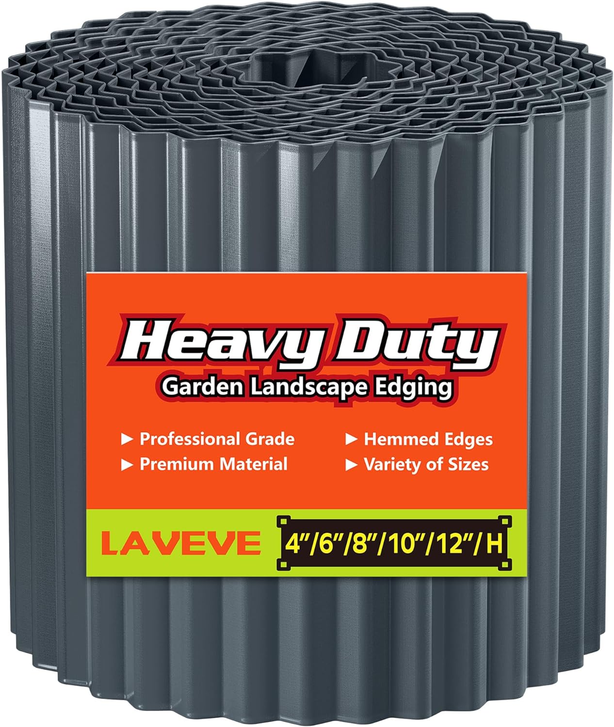 LAVEVE Corrugated Metal Garden Edging 10" x 20Ft, Landscape Edging Border for Lawn, Flower Bed, Garden Fence, Paver Edging (Dark Gray)