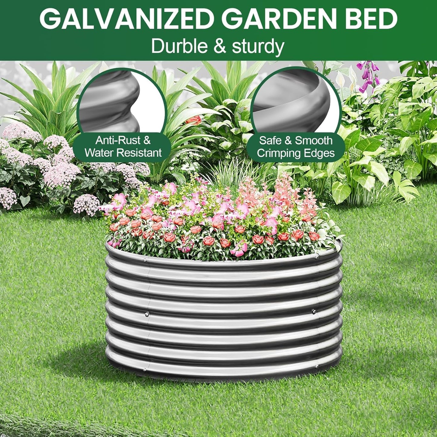 4 Pack 2x2FT Round Galvanized Raised Garden Bed Outdoor,Metal Garden Bed for Vegetables,Steel Raised Beds for Gardening,Above Ground Garden Box for Flower