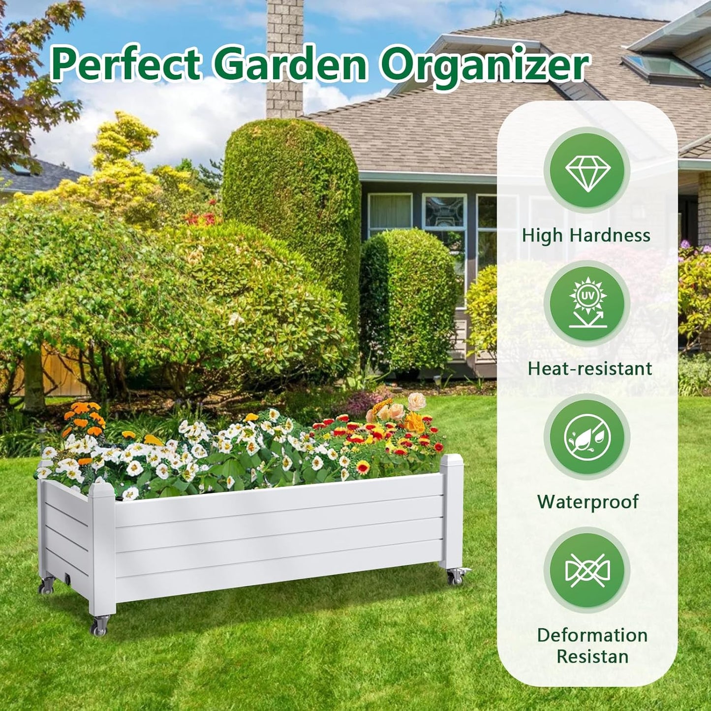 Elevated Raised Garden Bed with Legs,Outdoor Large Resin Patio Planter Box Stand Divisible with Drain Plug,Water Monitor for Plants Vegetables Flowers Fruits(Ashen)
