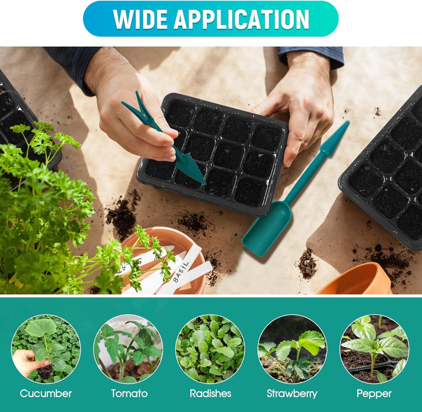 12-Set Seed Starter Tray with Grow Light, Seed Starting Trays Kits with Timing Controller Adjustable Humidity Domes Heightened Lids(12-Cells Per Tray)