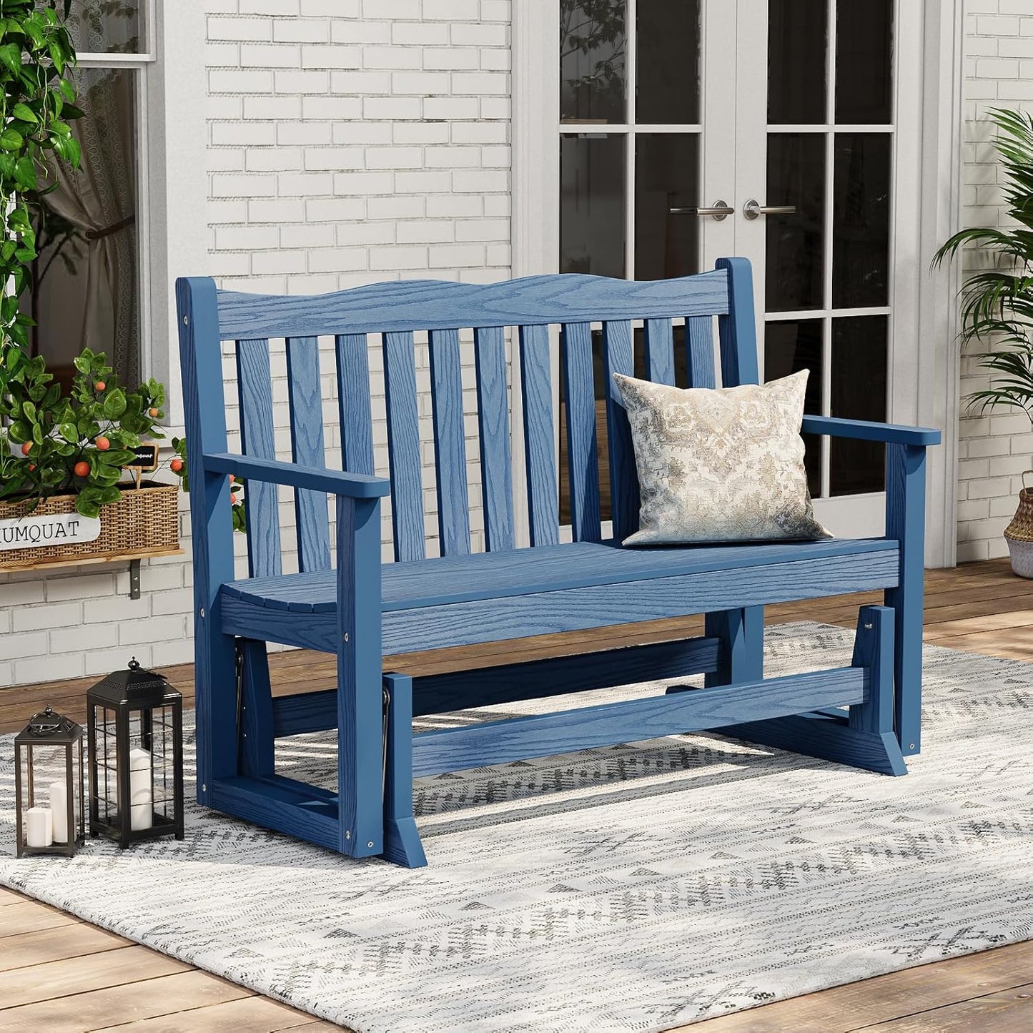 Stoog Outdoor Glider Bench, All-Weather HIPS Patio Glider with 800 lbs Weight Capacity, Never Fade or Rot, Outdoor Rocking Bench Chair for Porch, Backyard, Blue
