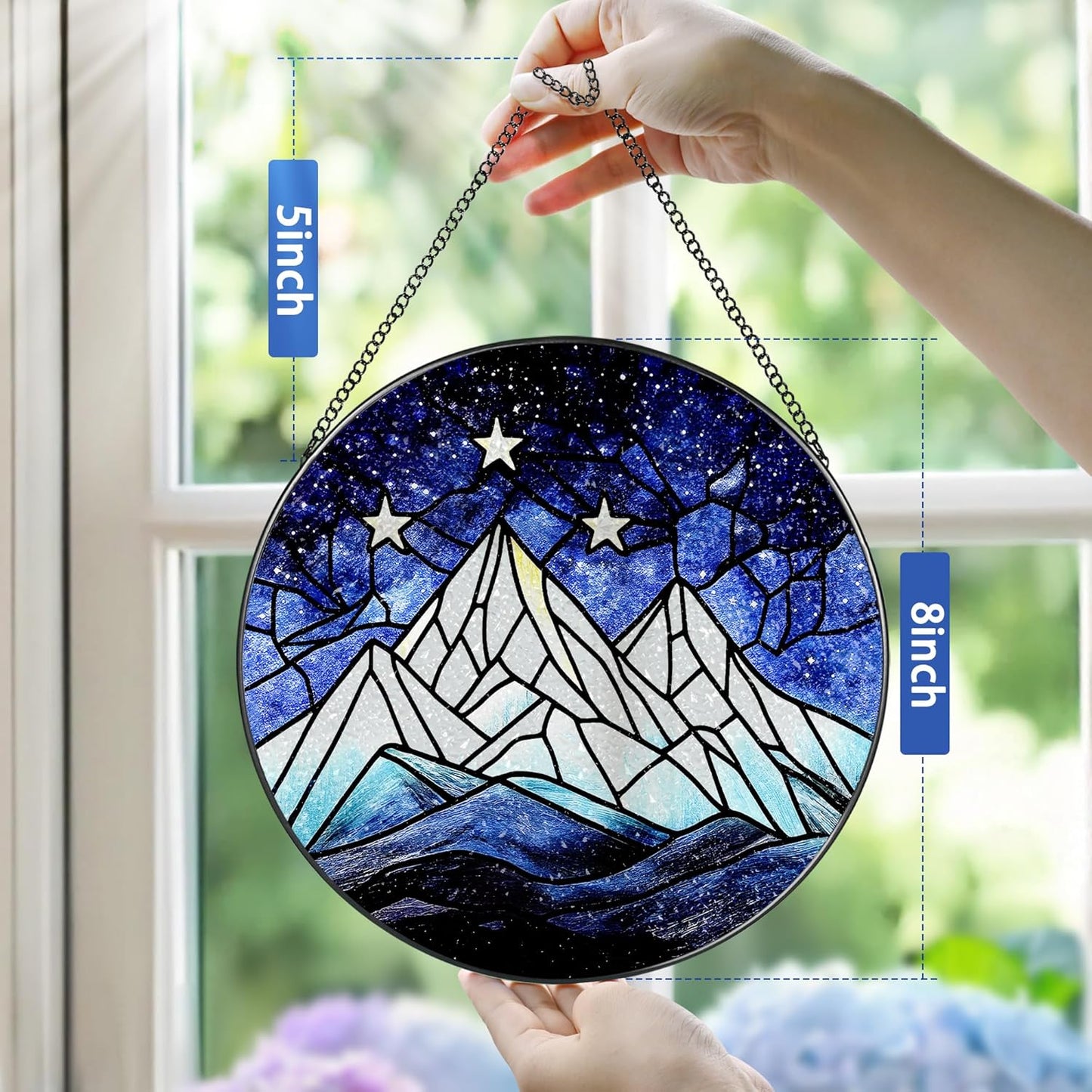 Stained Glass Window Hanging, Pauyadu 8 Inch Stained Glass Suncatcher Ornament, Night Court Window Decor, Suncatchers for Windows Hanging, Nature Lovers Gifts, Gifts for Friend, Lover