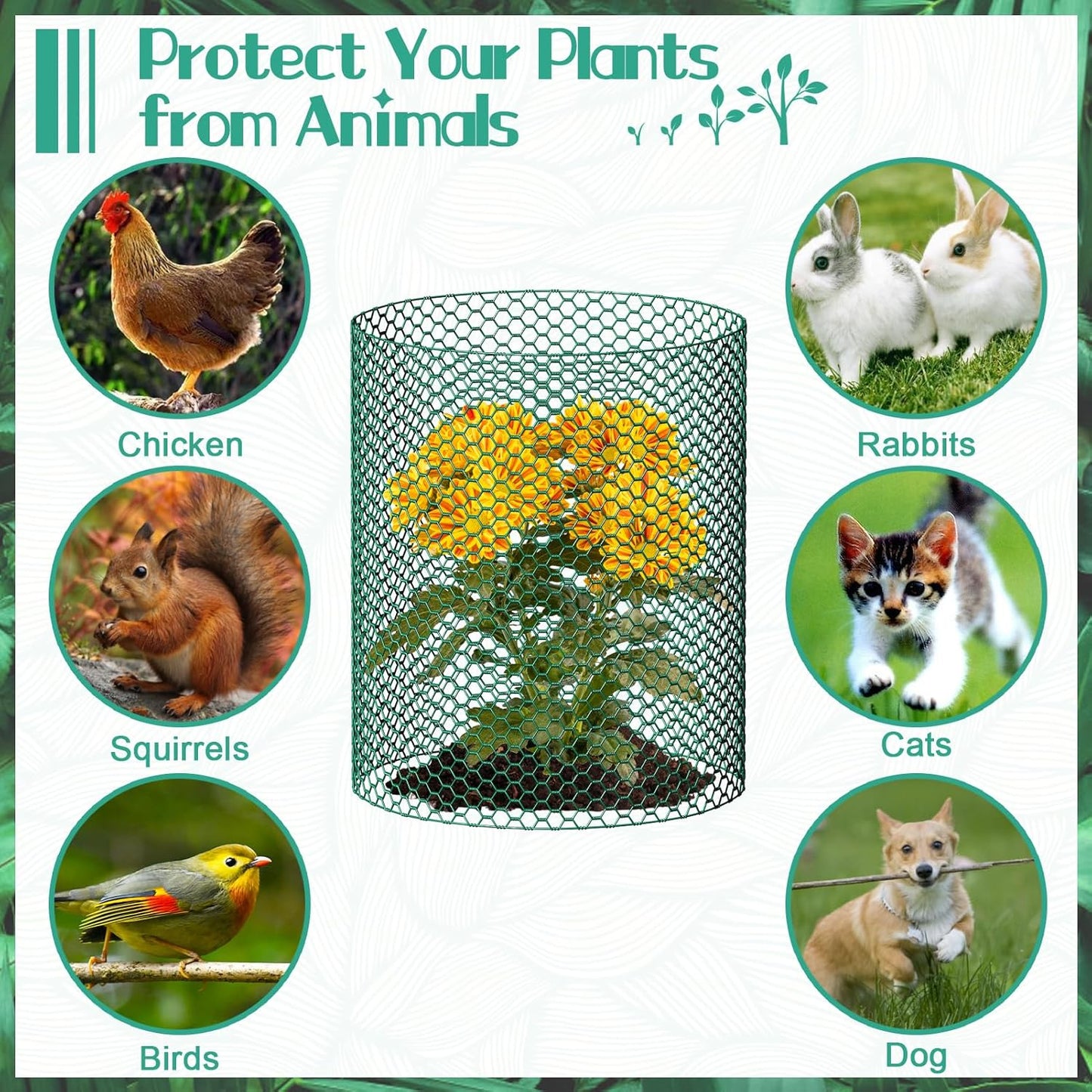 32.8ftx16In Plant Protectors from Animals,Plant Cages for Outdoor Plants,Wire Plant Protector Cage,Wire Plant Protector,Chicken Wire Cloche with Ground Stakes & Nylon Ties Protect Plants from Animals