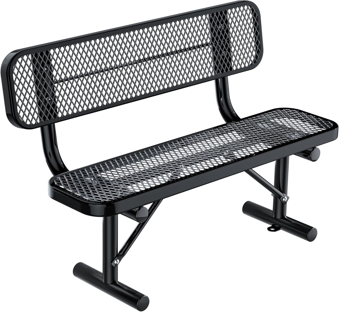 Drexo 4FT Heavy Duty Park Bench with Back Portable Frame, Outdoor Metal Park Bench with Backrest, Steel Mesh Outdoor Bench for Garden, Lawn, Patio, Porch, Park, Yard, Black