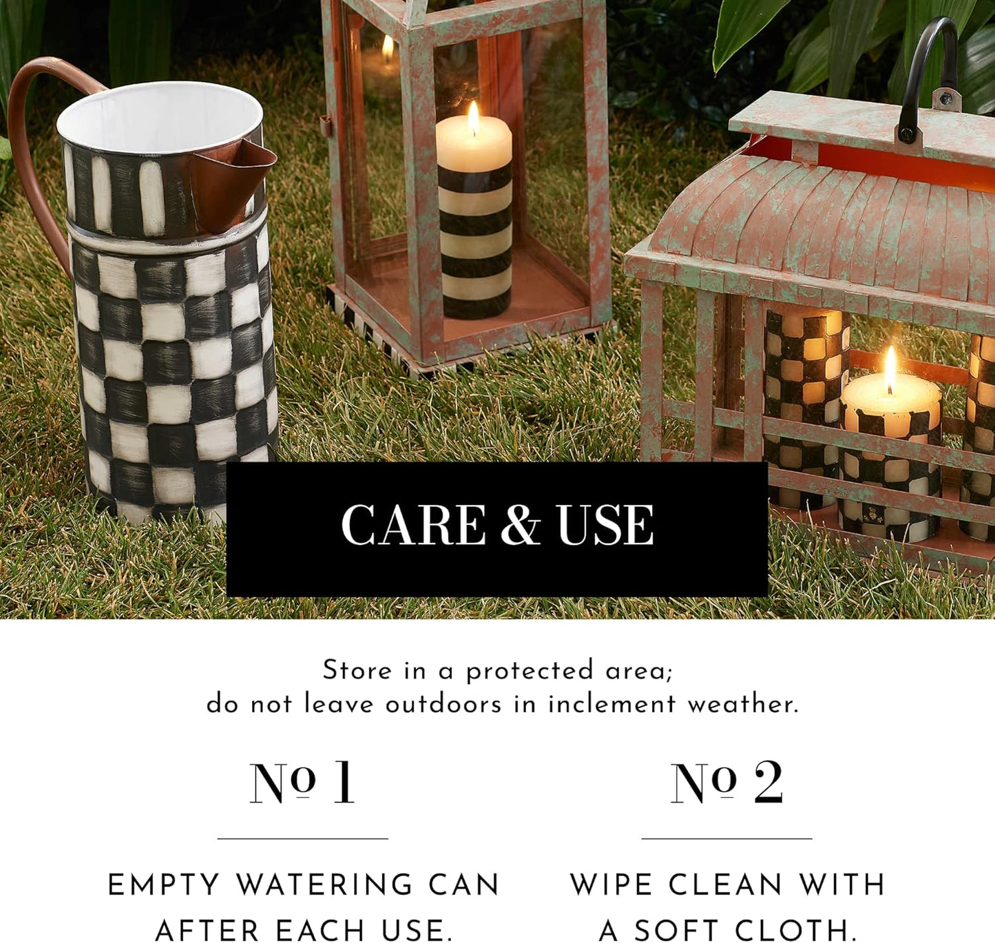 MACKENZIE-CHILDS Watering Can, Outdoor Galvanized Watering Can, Black-and-White Check It Out