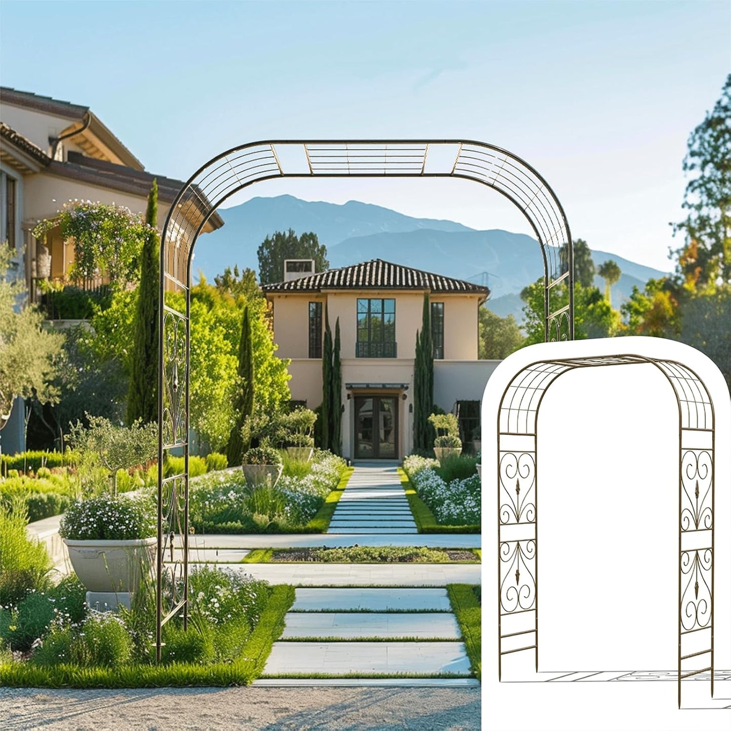 Jardineer Metal Garden Arbor,104.3-Inch Tall,Flat-Top Wrought Iron Outdoor Archway,Heavy-Duty Trellis for Climbing Plants,Perfect for Backyard Garden Entrance,Designed for Roses and Wisteria (Copper)