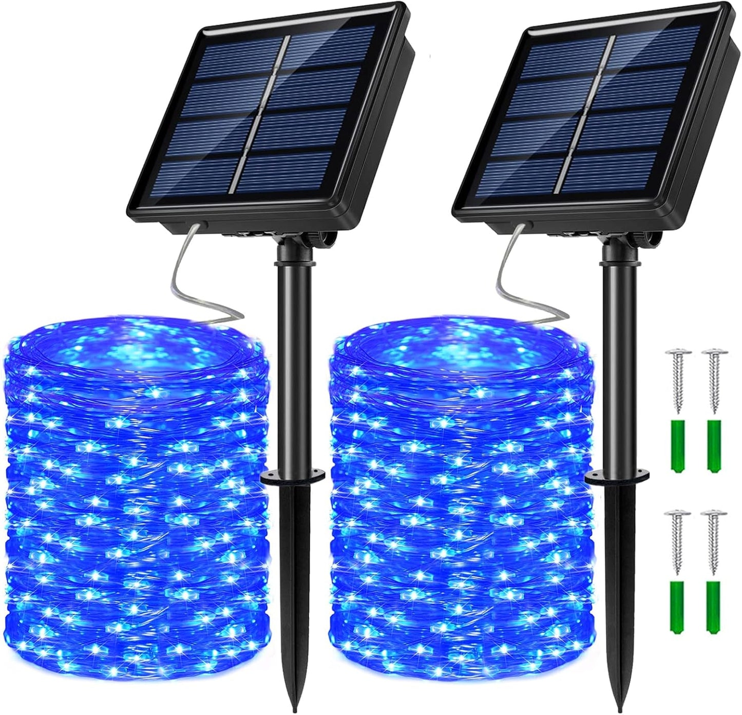 2 Pack Solar Powered Fairy String Lights Outdoor Waterproof 8 Modes Twinkle Christmas Decorations Lights, Each 33ft-100LED, 40ft-120LED, 66ft-200LED, 80ft-240LED, (Blue, 66)