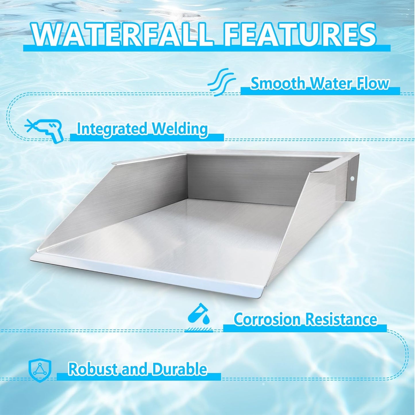 304 Stainless Steel Pool Waterfall Stream Element,Extension Stream,Garden Waterfall DIY Fountain for Garden,Yard,Terrace,Pond Basin,Fountain,Balcony