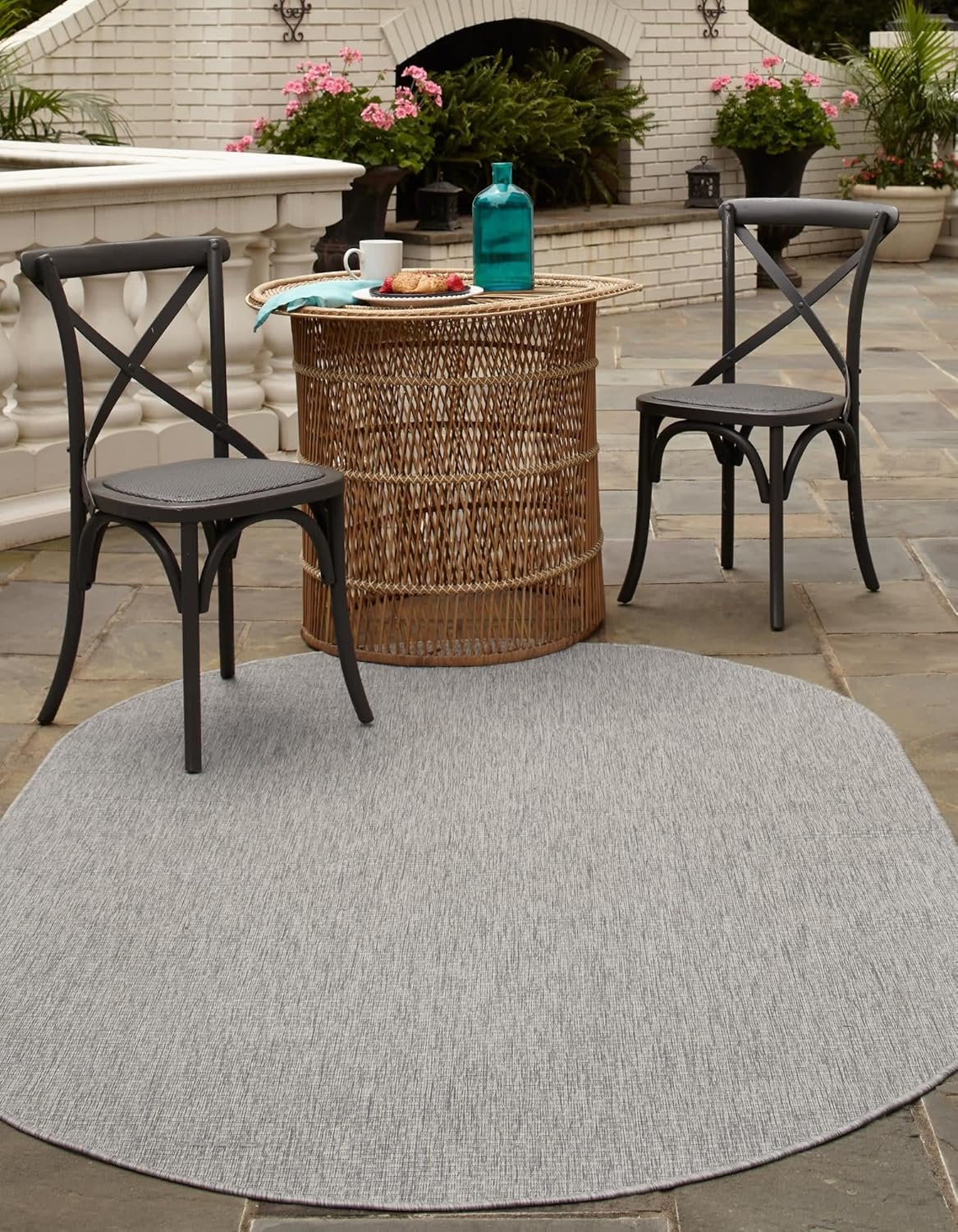 Unique Loom Collection Casual Transitional Solid Heathered Indoor/Outdoor Flatweave Area Rug (3' 3" x 5' 3" Oval, Light Gray/Ivory)