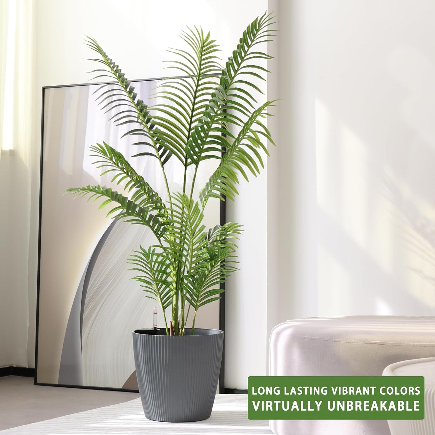 Dexceder 13x12 Self Watering Planters Indoor, Inner Mat Design, Floor Standing Flower Plant Pot with Water Level Indicator (2 Pack, Gray)