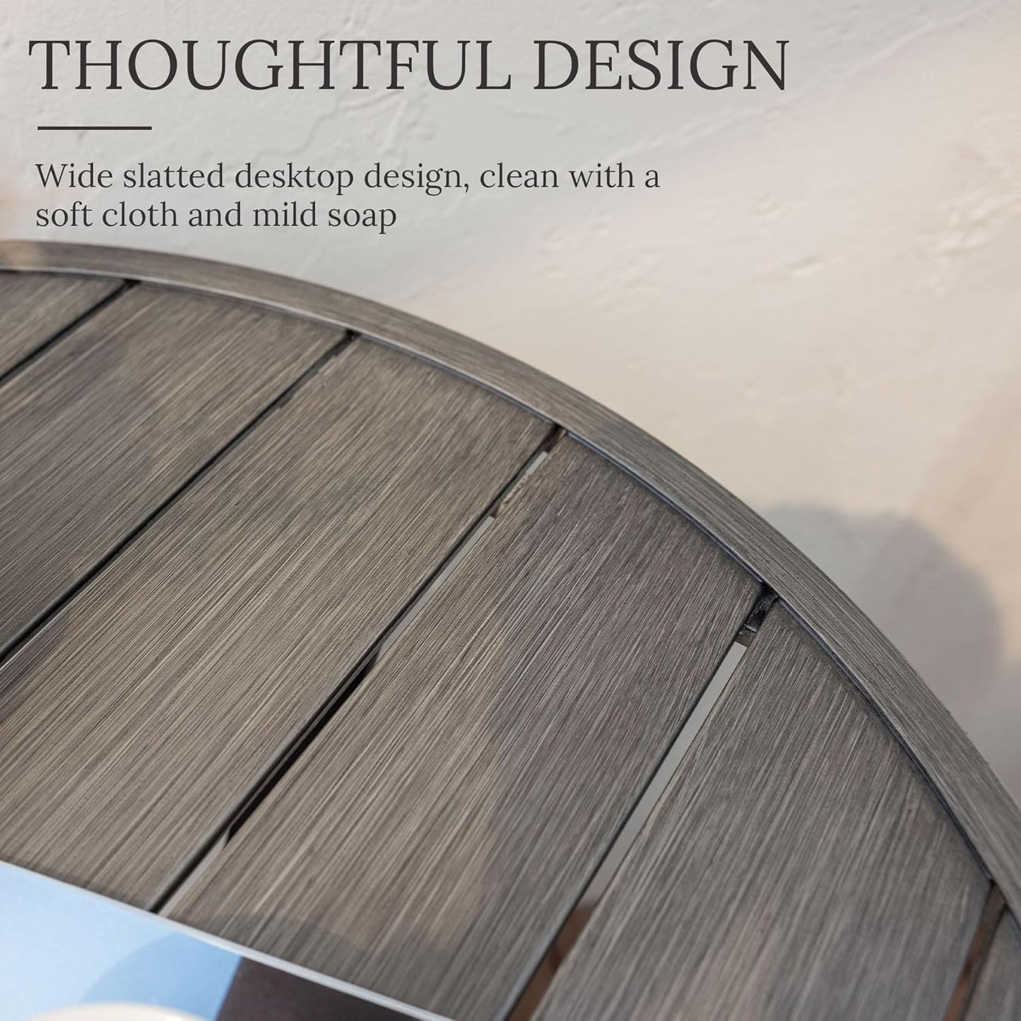 VICLLAX 5 Pieces Patio Dining Set, Outdoor Furniture Set Includes 41.2" Round Patio Table and 4 Patio Sling Chairs, Grey Wood-Like Tabletop and Dark Grey Fabric