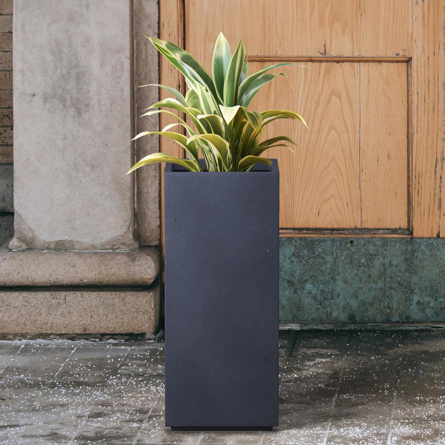 Kante 27.6" H Tall Rectangular Concrete Planter, Modern Square Diameter Plant Pot with Drainage Hole and Rubber Plug for Indoor Outdoor Home Patio Garden, Charcoal