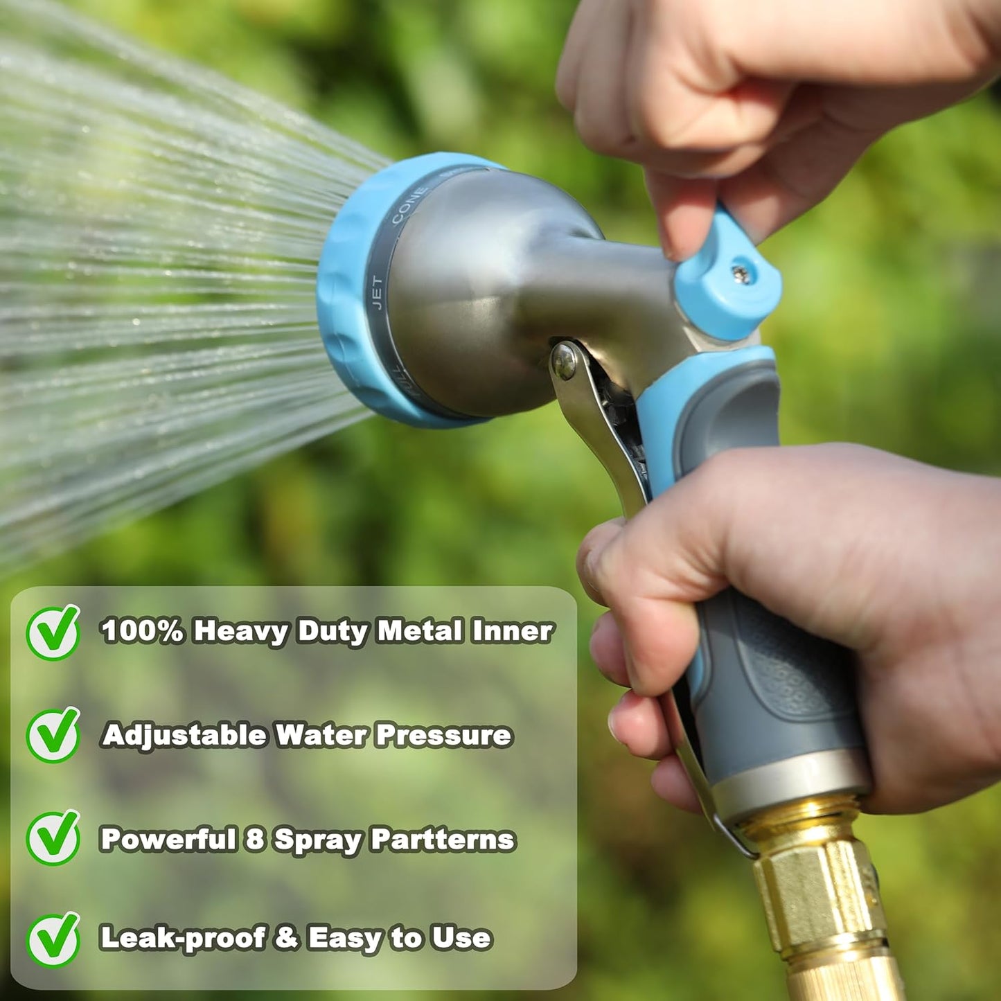 HOSUN Garden Hose Nozzle, Metal Spray Nozzles, Heavy Duty Spray Nozzle for Garden Hose, High Pressure Hose Nozzle with 8 Adjustable Patterns, Hand Sprayer for Plants Watering, Car & Pet Washing