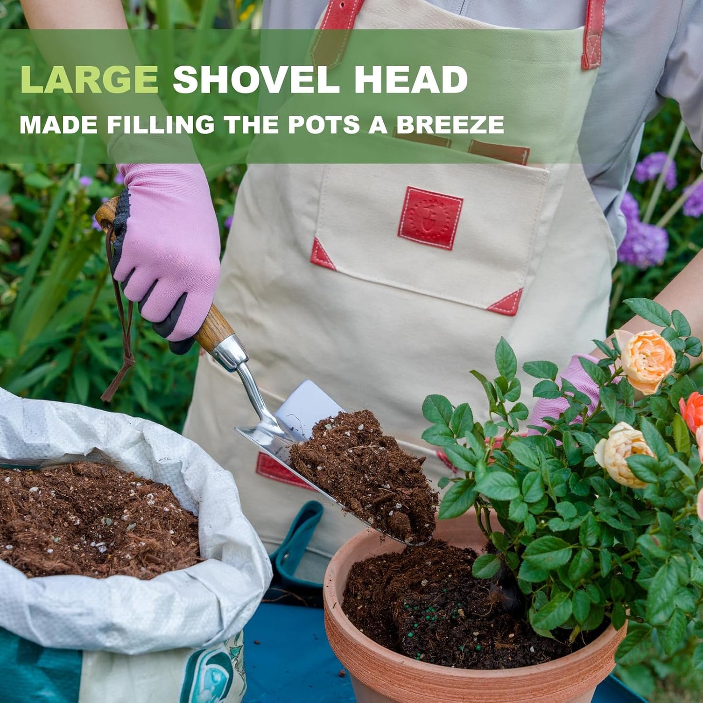 Haliaeetus Garden Trowel, Bend-Proof Stainless Steel Hand Trowel, Trowel Garden Tool with Comfortable Grip Wood Handle, Large Shovel Head Gardening Trowel for Potting up Plants and Digging in Plants