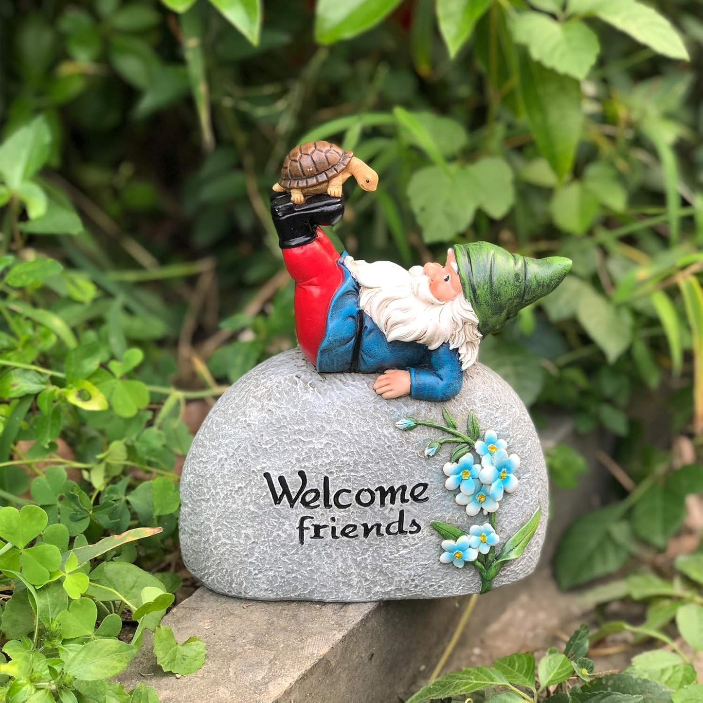 TZSSP Outdoor Garden Gnome Statue Statuary Welcome Stone for Patio,Lawn,Garden Decoration,Blue