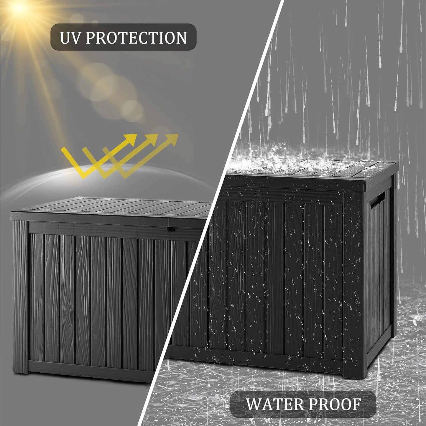 Heavy-Duty 270 Gallon Waterproof Deck Storage Box, Outdoor Storage for Garden & Patio, Lockable Resin Storage Chest for Pool Accessories, UV-Resistant, Onyx Black