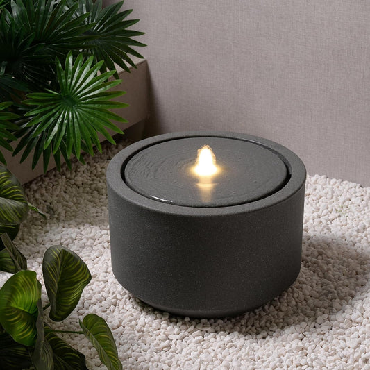 10.23” H Outdoor Water Fountain Made with Eco-Friendly Recyclable Materials, Polyethylene Round Bubbler Outdoor Fountain, Garden Decor with LED Light for Patio, Porch, Backyard