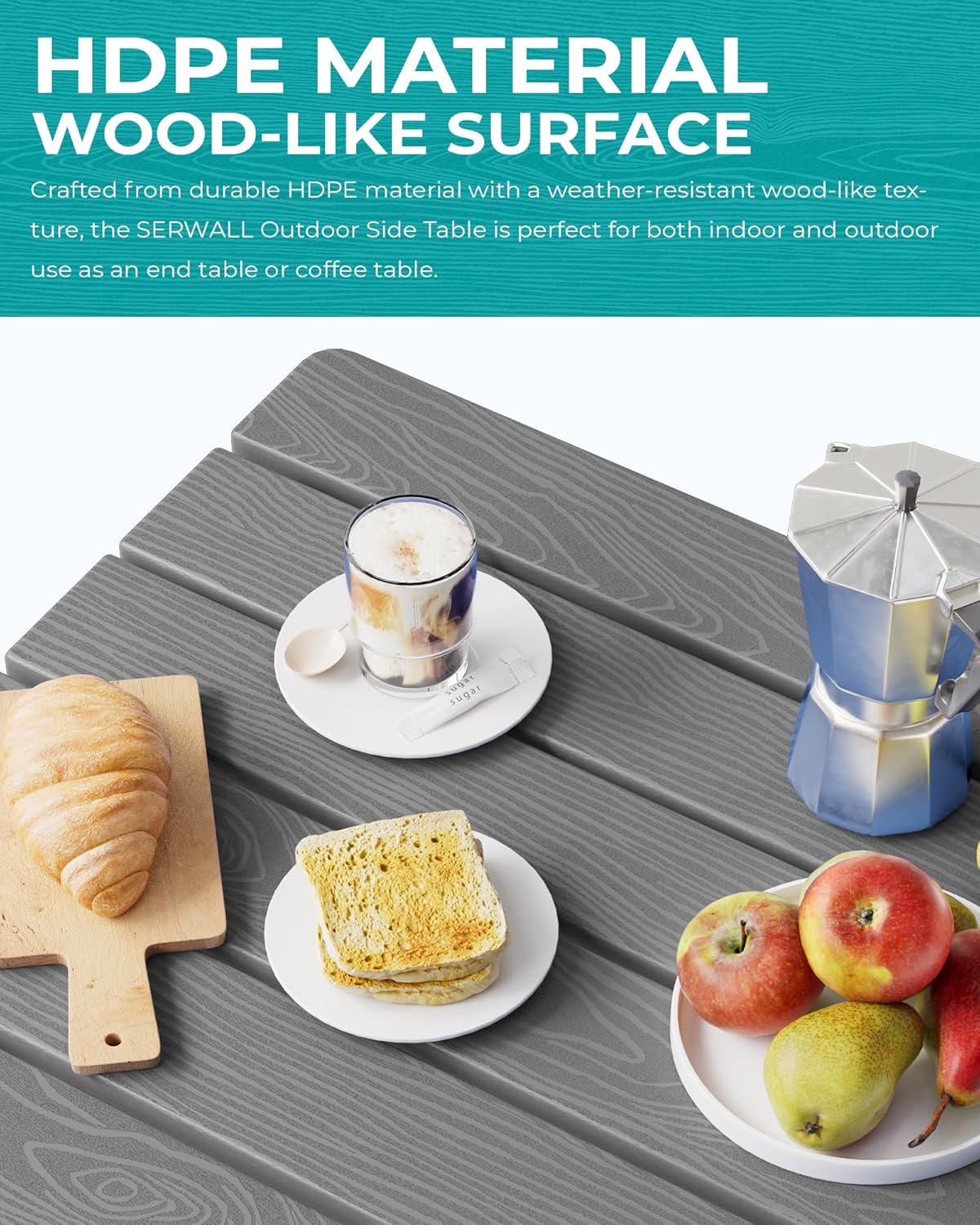 SERWALL Small Folding Side Table, HDPE Outdoor End Table for Patio, Porch, Deck, Pool, Gray