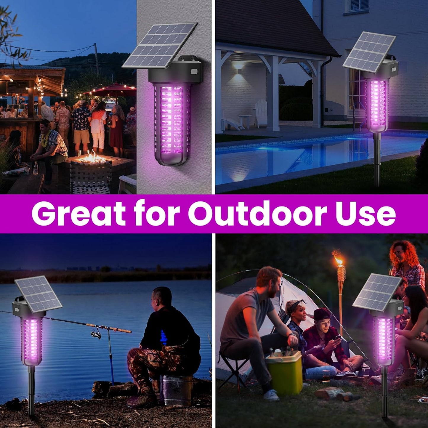 Solar Bug Zapper Outdoor, Garden Mosquito Zapper Waterproof & Cordless & Rechargeable & Auto On/Off and Manual Mode，Flying Insect Zapper Mosquito Killer Lamp Catcher for Patio Camping