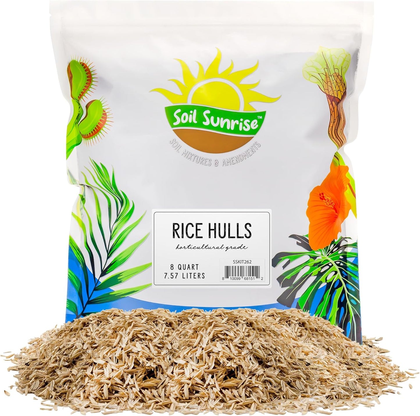 Organic Horticultural Grade Rice Hulls (8 Quarts); All-Natural Soil Amendment for Houseplants, Gardening, Seed Starting & Chicken Bedding