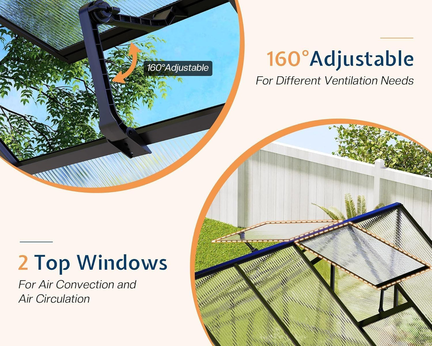 Jocisland 8x10x7 FT Polycarbonate Greenhouses for Outdoors, 2 Top-Opening Windows, 2 Swing Doors, Aluminum Walk-in Heavy Duty for Outdoor Use, Backyard Garden, Black