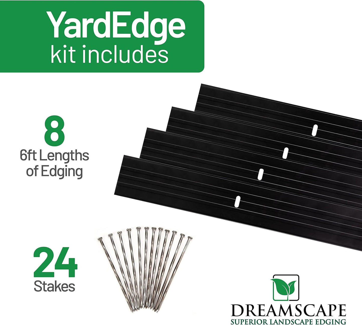 Dreamscape YardEdge Aluminum Landscape Edging - 8 Strips, 6ft Each (48ft Total), Black Duraflex Paint - Professional Quality Landscaping Border, Metal Divider for Lawn, Garden, Flowerbed