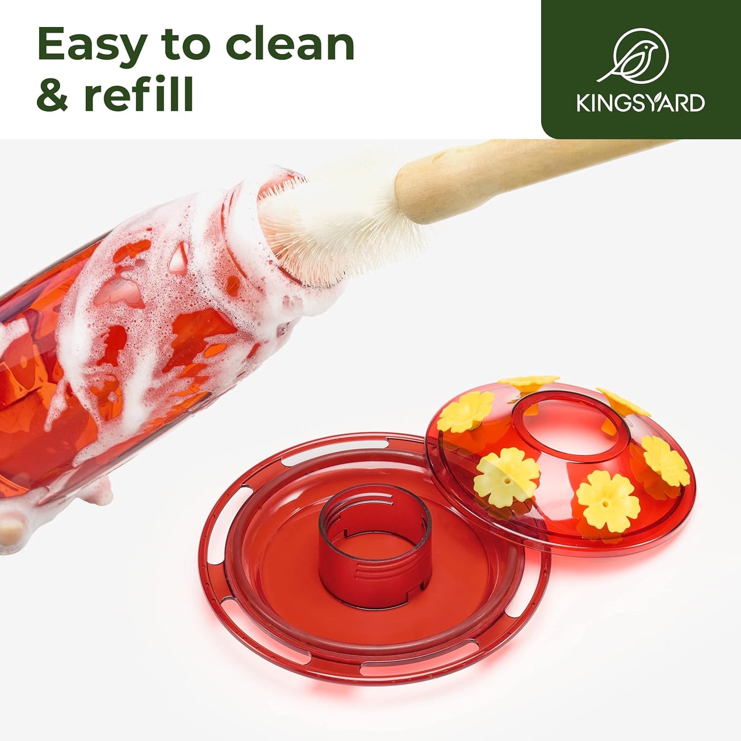 Kingsyard 2 Pack Hummingbird Feeder for Outdoors Hanging - 6 Bee Guard Feeding Ports & Built-in Ant Moat, Wild Bird Feeder for Outside Garden Yard Patio 16 Oz, Red