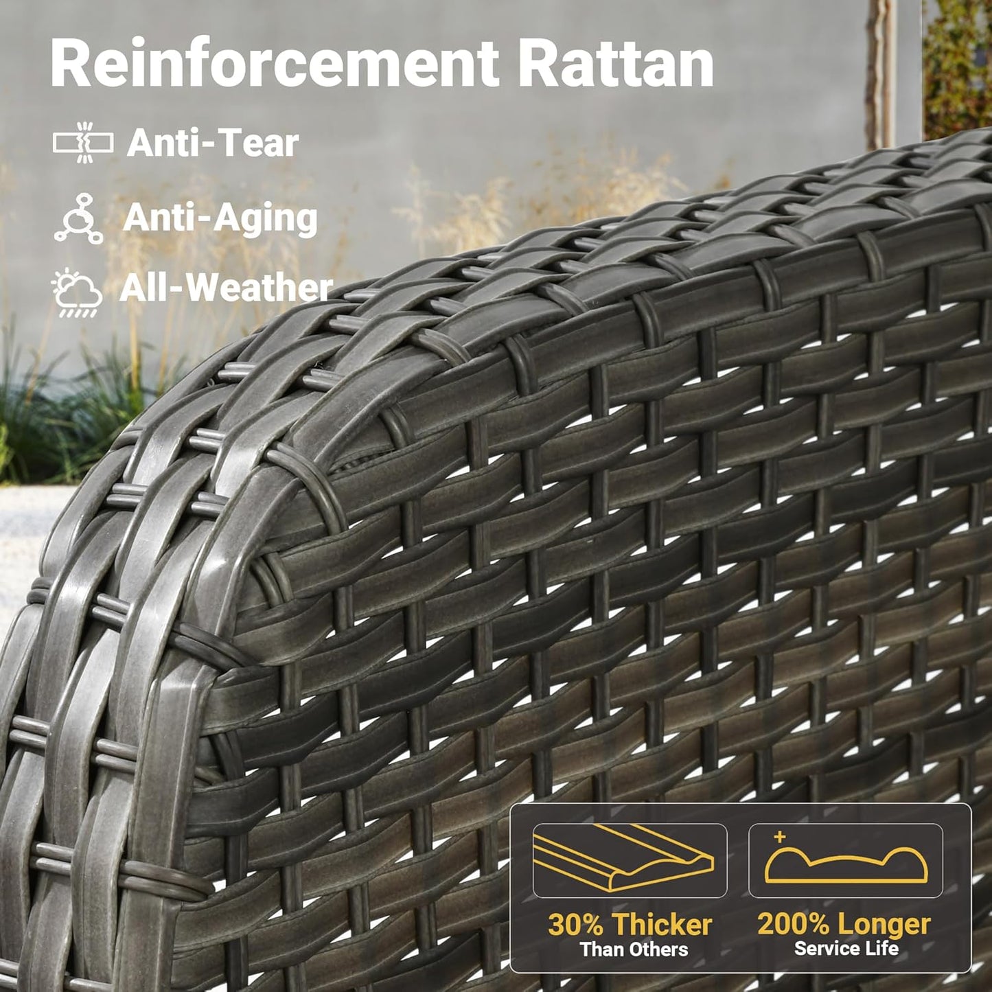 ovios 2 Pieces Patio Furniture Set, Outdoor Wicker Sofa with Glass Coffee Table, All Weather High Back Rattan Loveseat Couch 2 Seats with Comfy Cushions, Dark Grey