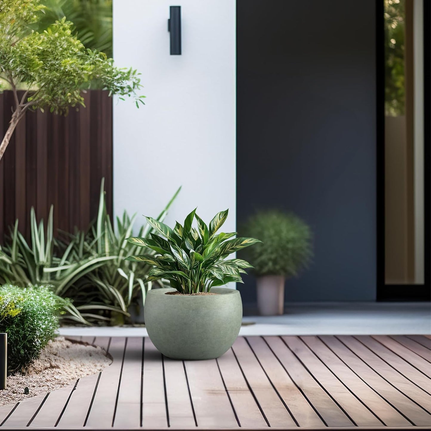 Kante 19.9" Dia Round Concrete Planter, Outdoor/Indoor Large Bowl Plant Pots with Drainage Hole and Rubber Plug for Garden Patio Balcony Home, Mint Green