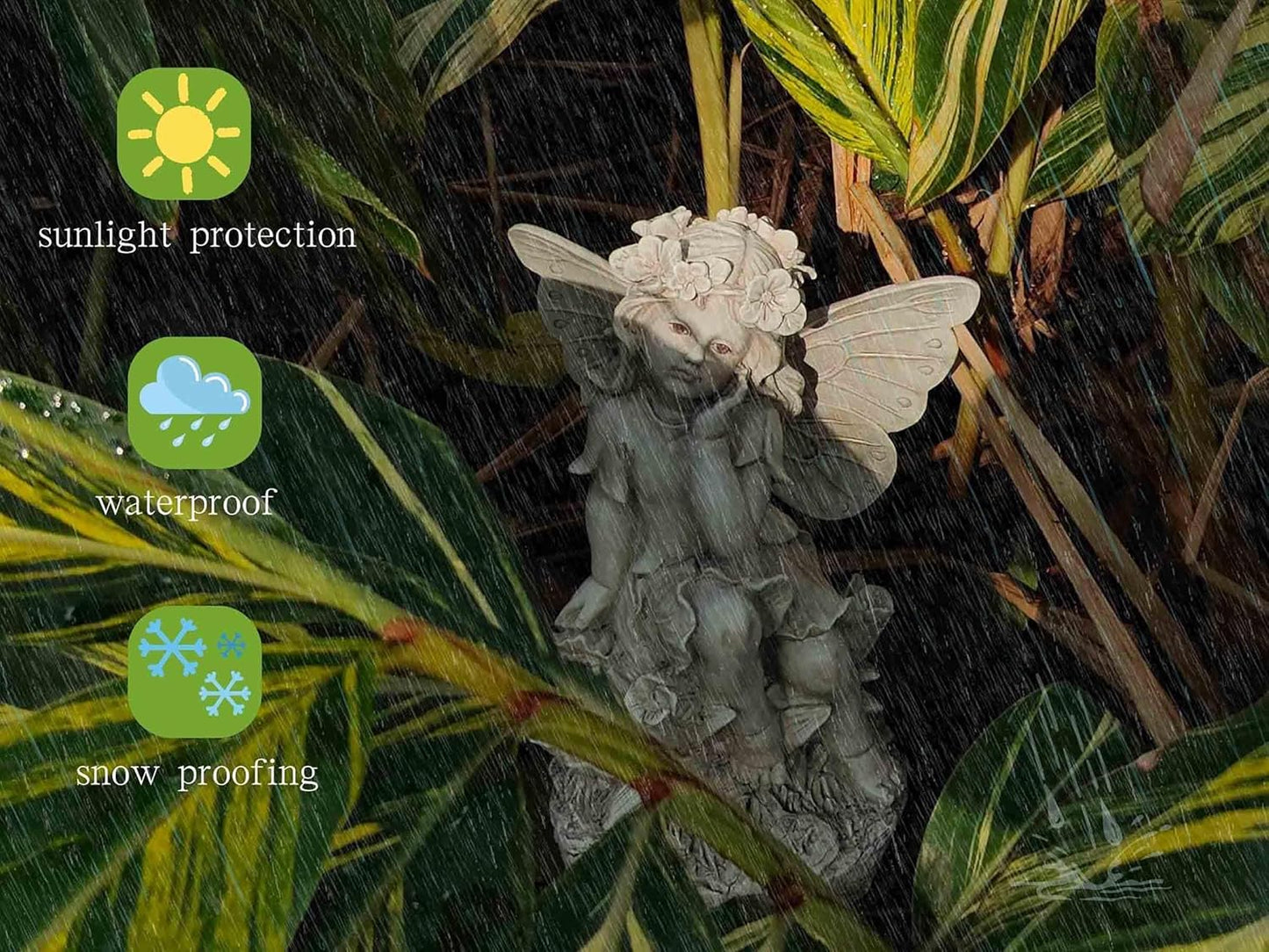 MeritMode 12.8" Fairy Garden Outdoor Guardian Angel Statue - Waterproof Resin with Flower Base, Unique for Patio, Balcony & Yard Decor